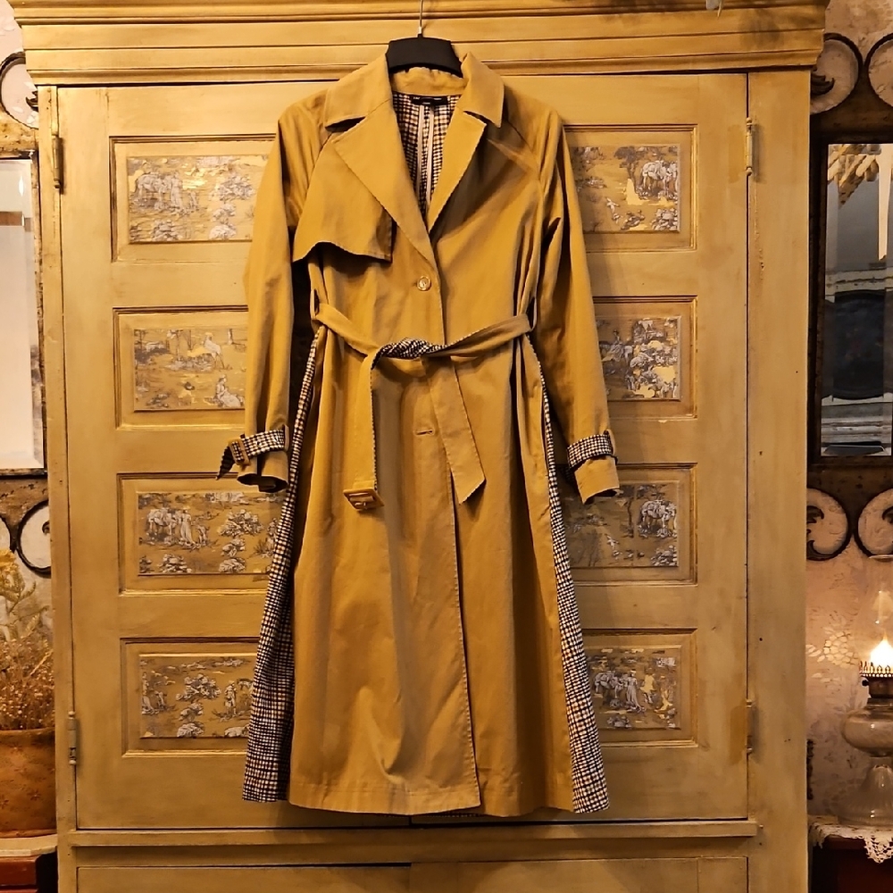 I N C Trench Coat with Houndstooth Lining